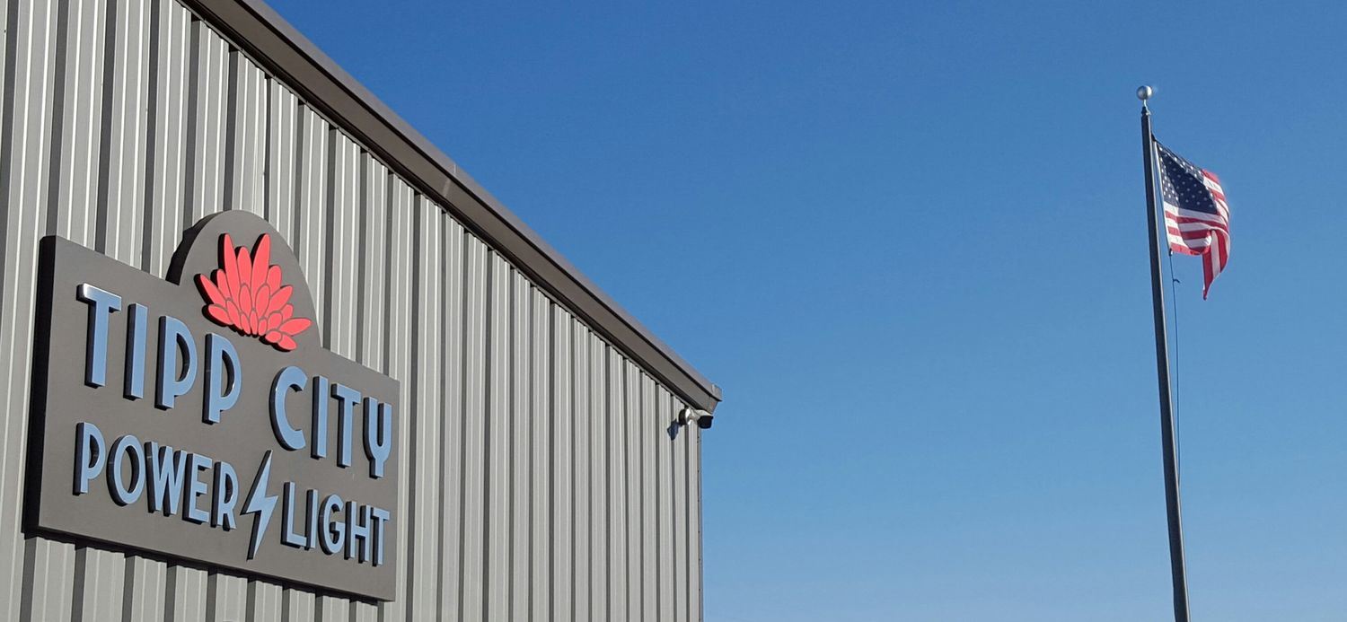 Electric Building with Flag Outside